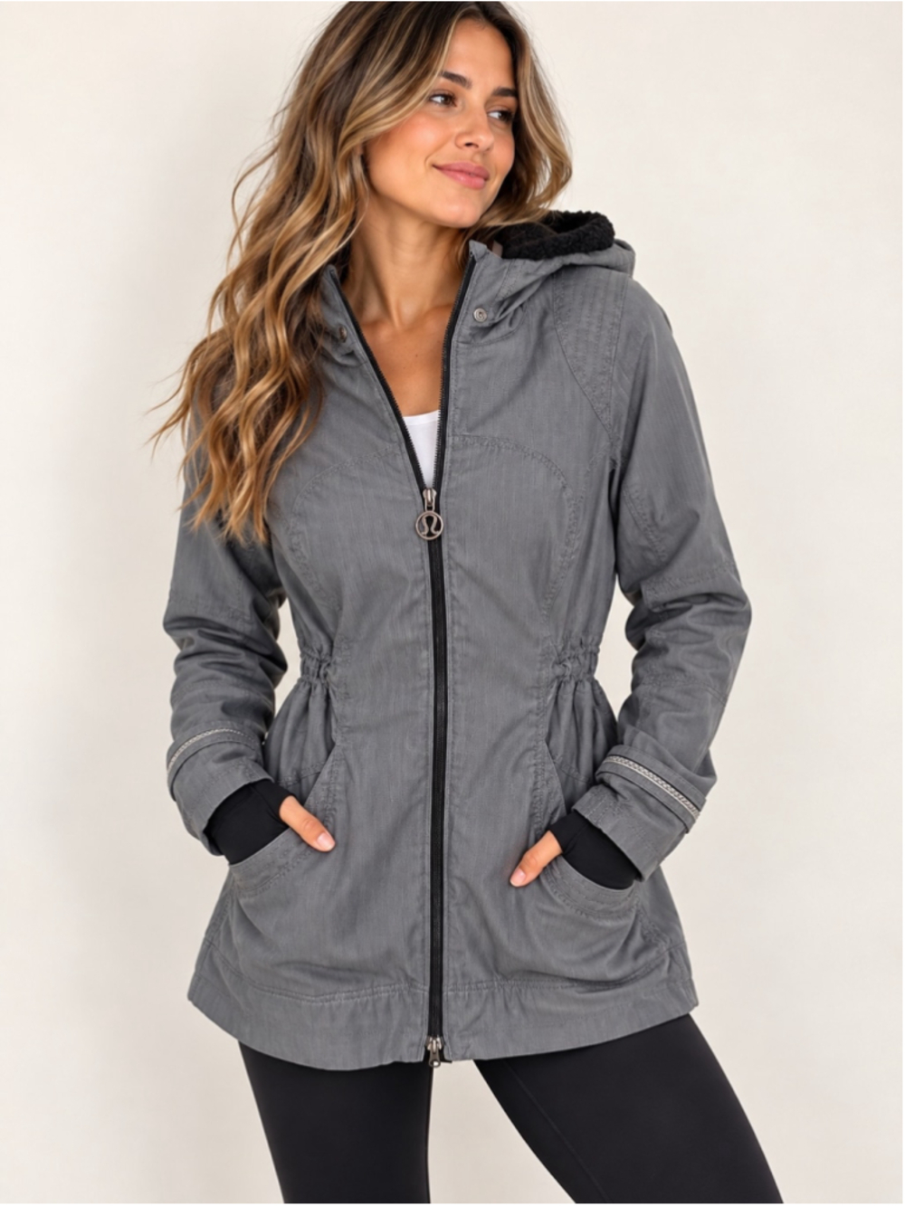 Lululemon Apres Run Anorak Jacket Heathered Herringbone Gray Size 4